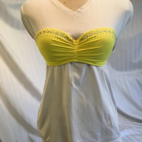 Victorias Secret Bikini Top Padded Push Up Underwire 34D Yellow Jewel Rhinestone - Picture 3 of 13